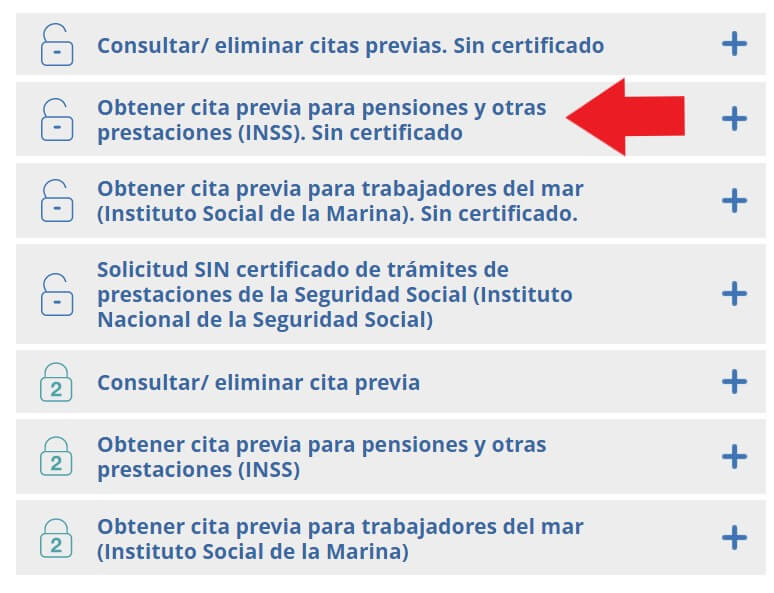 acceso a cita previa con el INSS sin certificado electronico